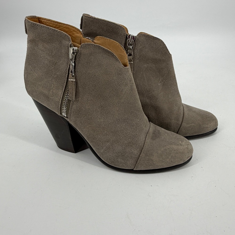 Rag & Bone Suede Block Heel Ankle Boots Taupe Side Zip Size EU 40 US 9‎